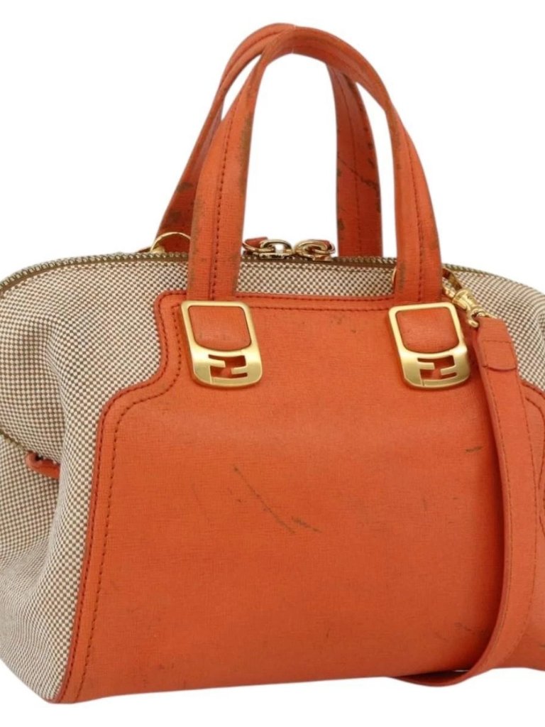 Fendi Chameleon Hand Bag Canvas Leather 2way Orange Gold Auth 172513
